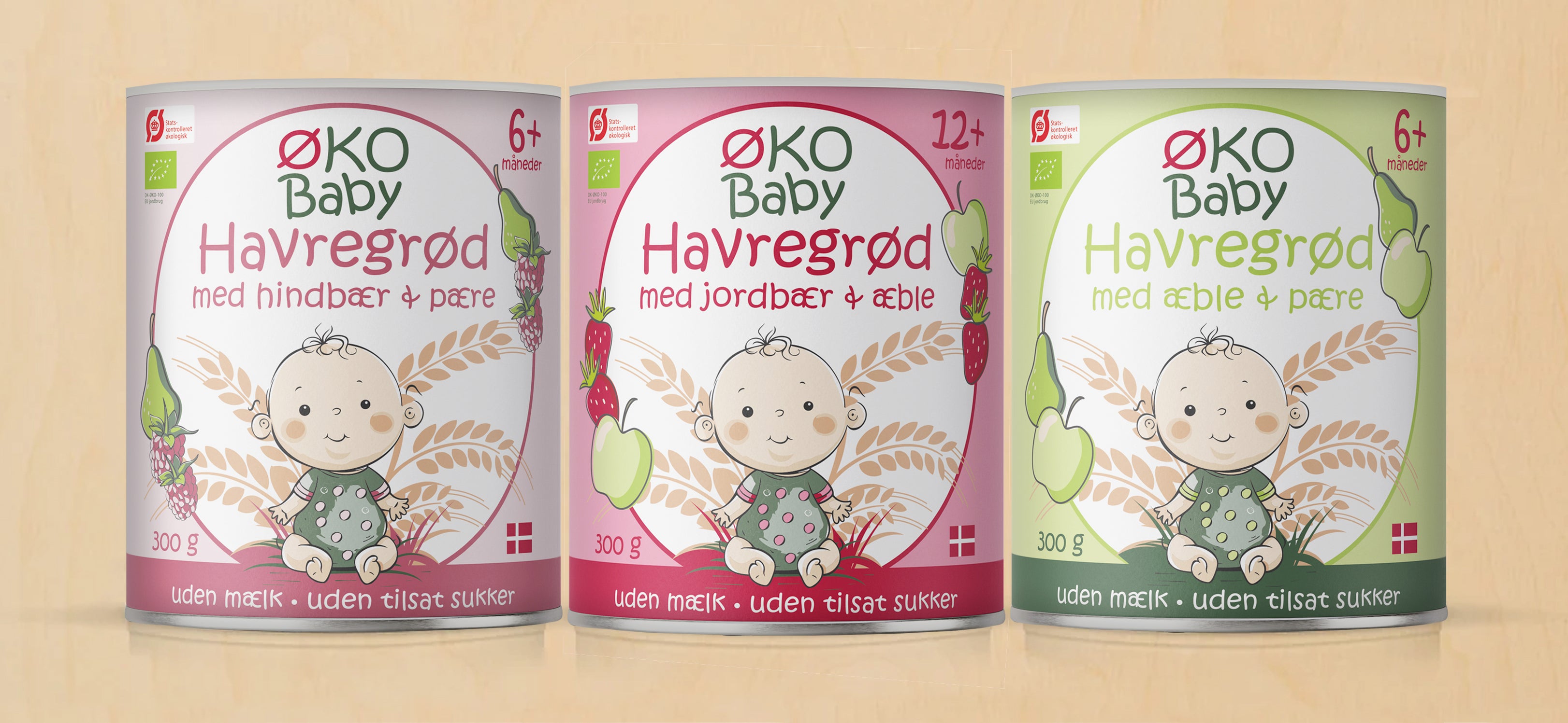 Havregrød med hindbær/pære smag til babyer på 6+ måneder