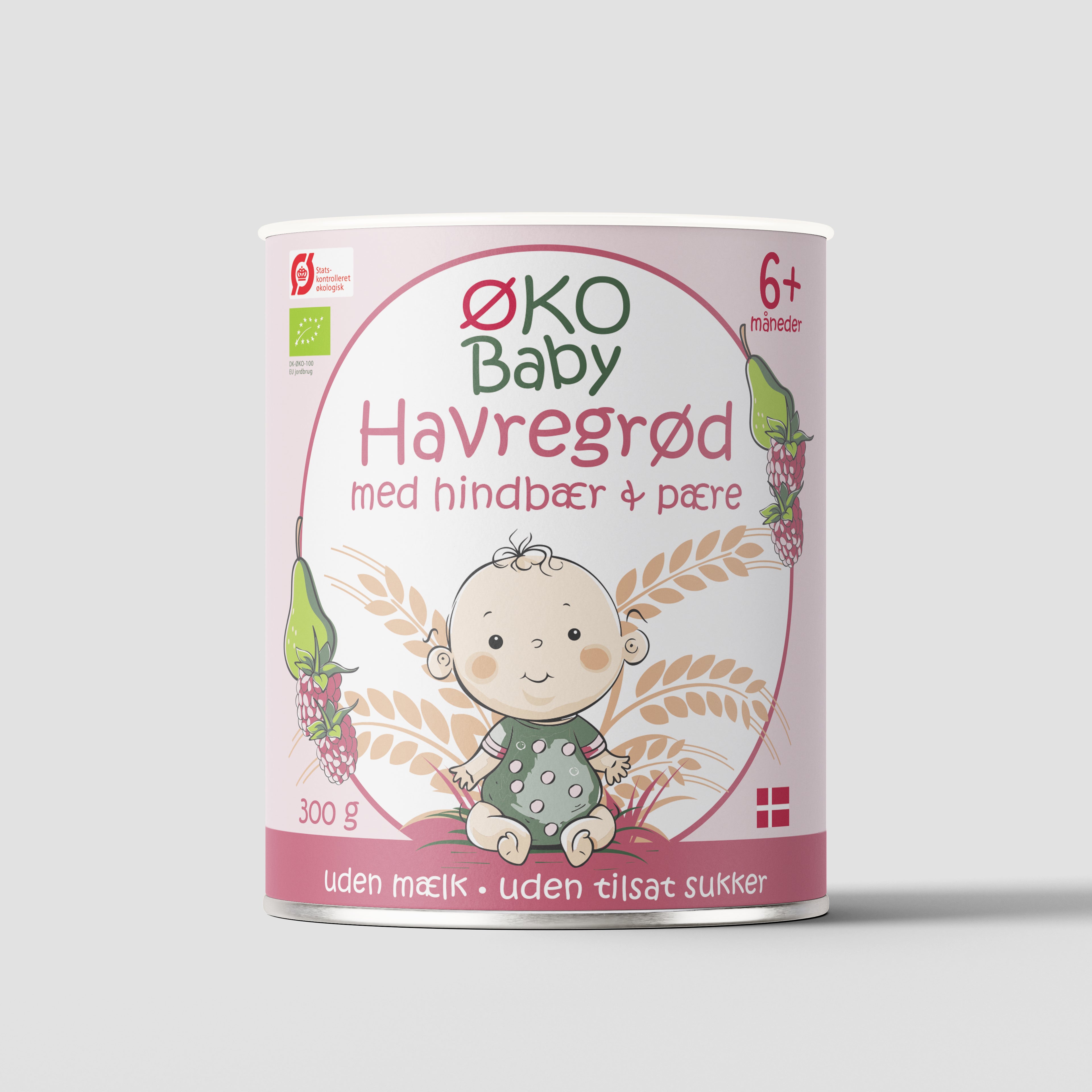 Havregrød med hindbær/pære smag til babyer på 6+ måneder