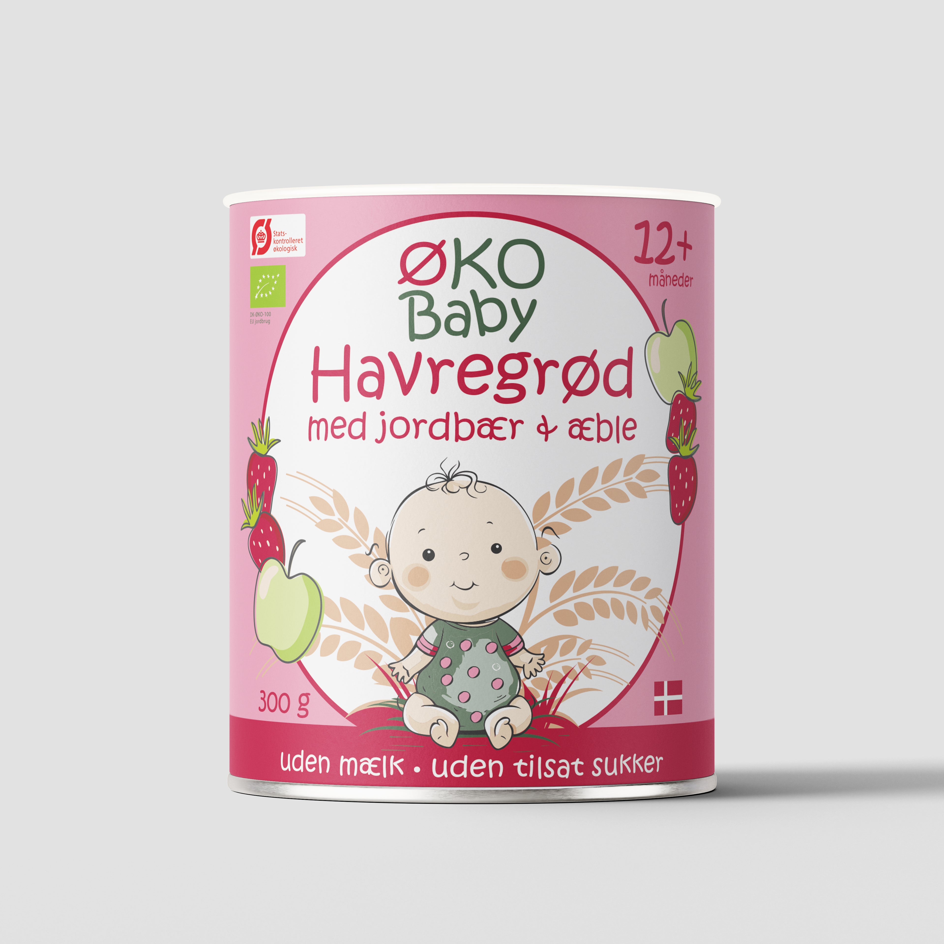 Havregrød med jordbær/æble smag til babyer på 12+ måneder