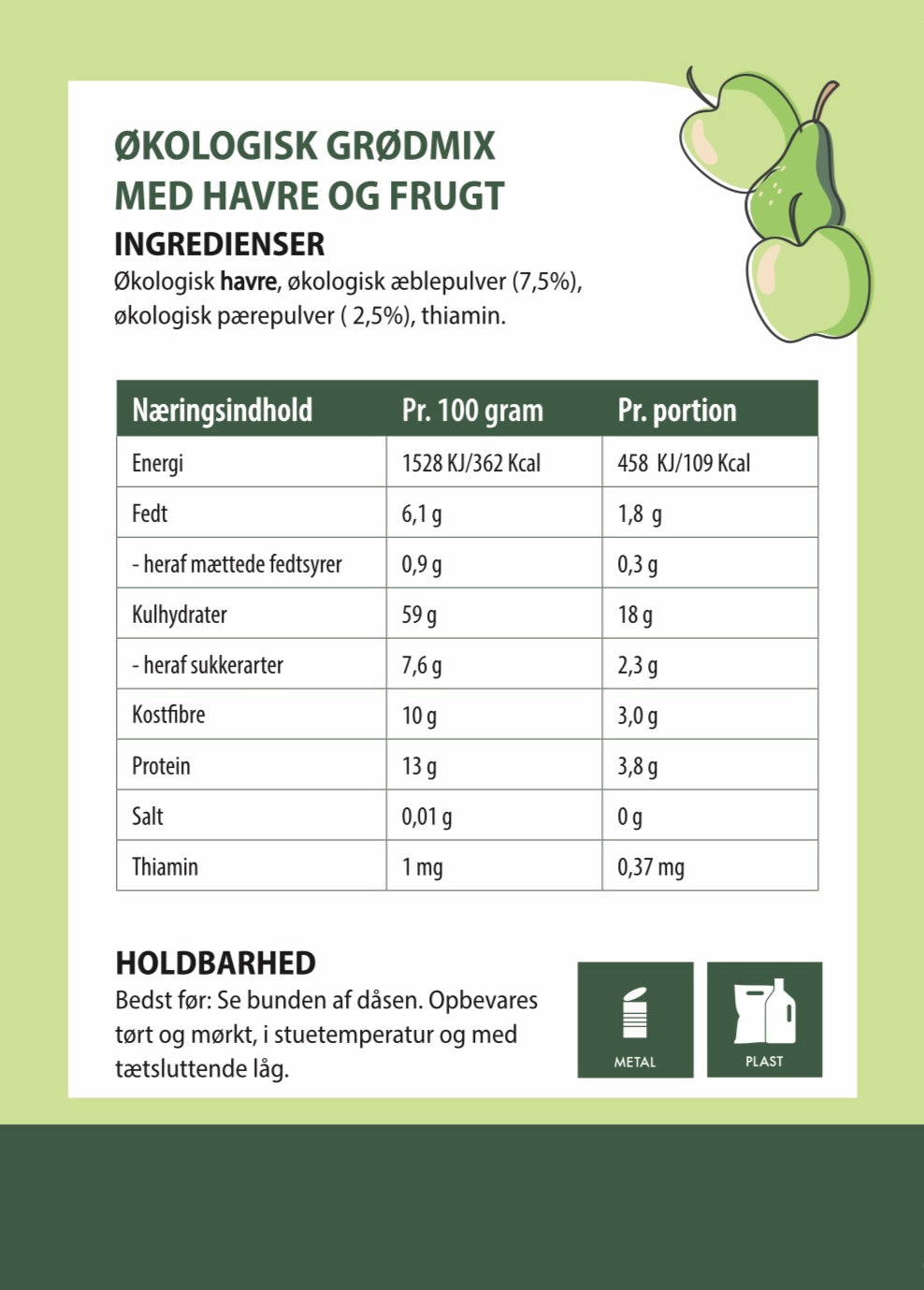 Havregrød med æble/pære smag til babyer på 6+ måneder